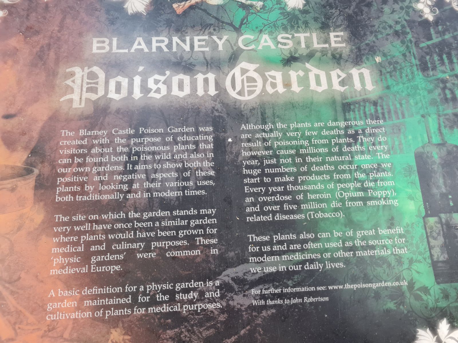 Poison Garden information plaque